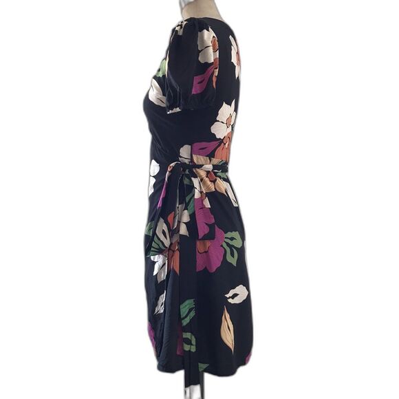 Billabong Black Colorful Floral Short Sleeve V Neck Mini Wrap Dress - XS - Picture 4 of 9